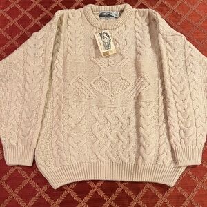 NWT Aran Crafts Men's Ivory Cable Knit Crewneck Sweater Size L